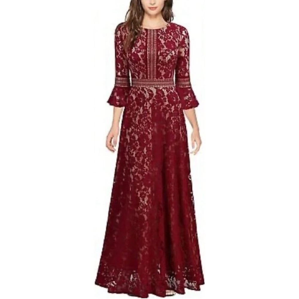 MISSMAY Retro Gorgeous City Dress Size Large L Lace Nude Deep Red
